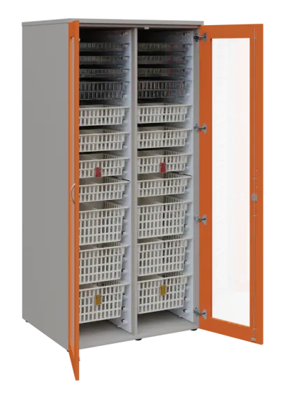 EUROMEDICA S - 90 skříň léková boxová, 2-dveřová/prosklená, 1950x900x735, korpus šedý, dvířka mandarinka